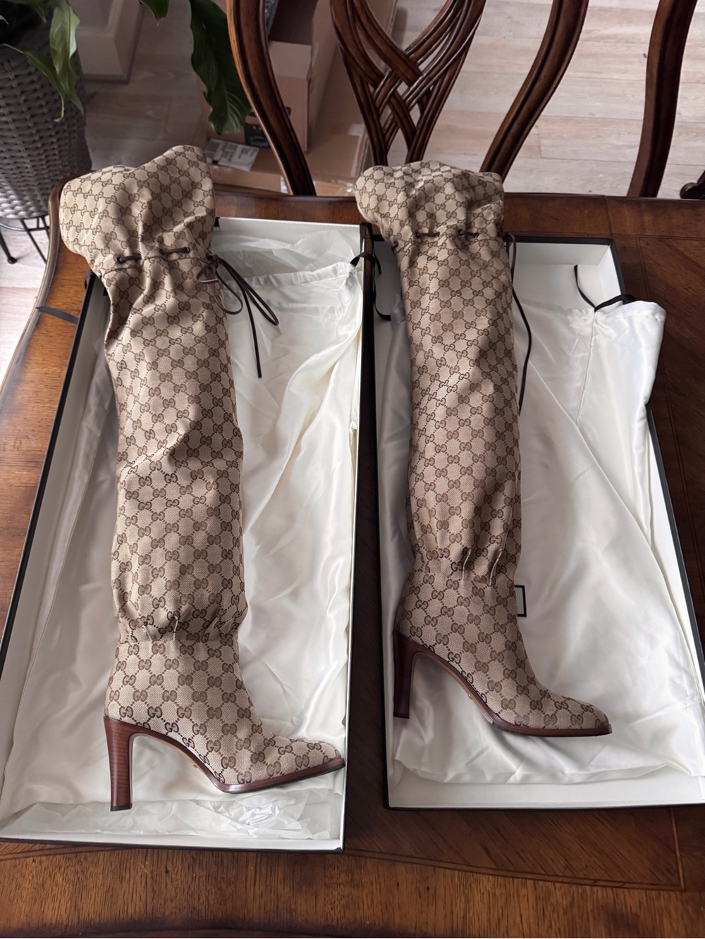 Gucci Beige GG Monogram Over-the-Knee Slouch Boots - Picture 14 of 16